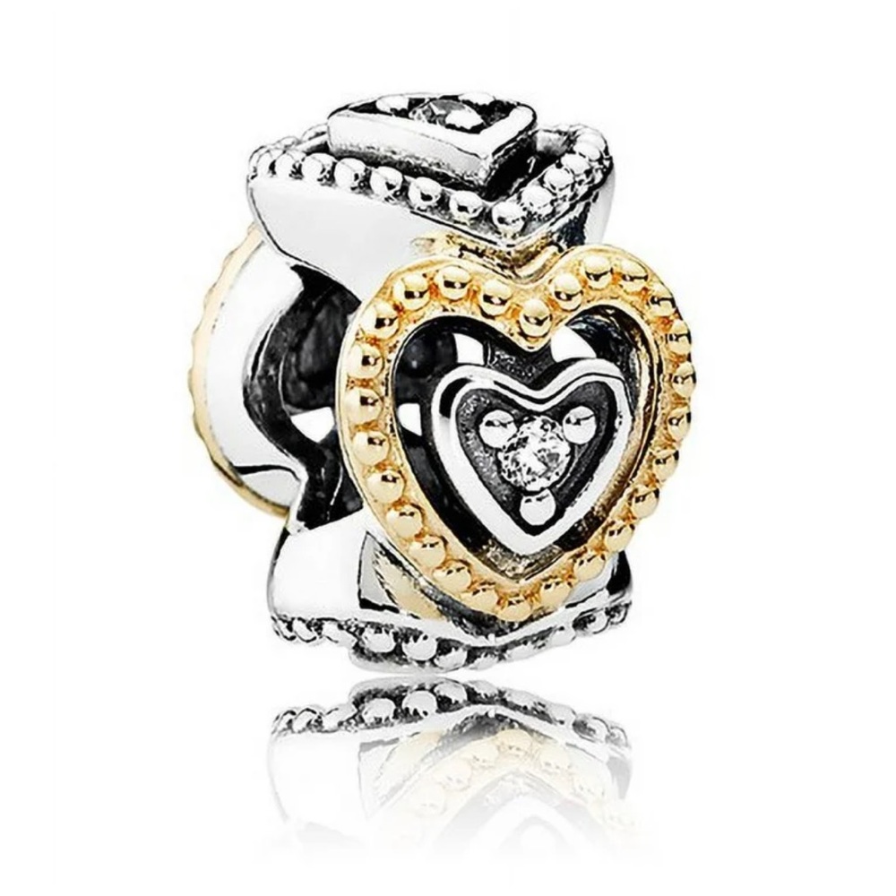Two Pandora Celebration of Love Gold and Silver Charms with Gems